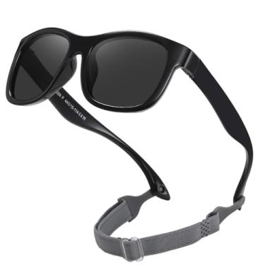 Imagem de DUCO Óculos de sol polarizados dobráveis para bebês com alça para recém-nascidos, meninas, meninos de 0 a 24 meses, S8306, Armação preta, lente cinza, common