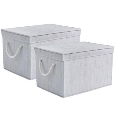 Imagem de JS HOME Pacote com 2 caixas de armazenamento com sistema organizador de armário, caixas de armazenamento dobráveis resistentes para organizar roupas, livros - Prateleiras organizadoras de prateleiras