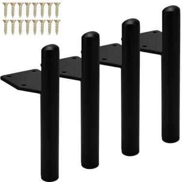 Imagem de Btowin Pés de substituição de móveis de metal de 15 cm, 4 peças modernas, afuniladas, montadas na lateral, pés de substituição para móveis pretos para armário cômoda TV suporte mesa de centro