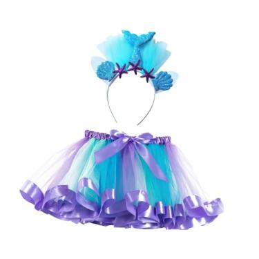 Imagem de simhoa Fantasia de sereia para meninas, vestido com saia tutu, festa infantil com faixa na cabeça, roupas para fotografia, apresentação de aniversário, baile, L