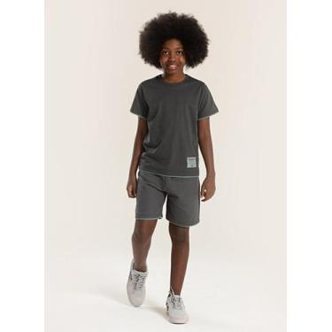 Imagem de Conjunto Verão Menino Cinza Camiseta e Bermuda com Bainha Sobreposta -