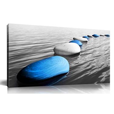 Imagem de Xxliren Arte de parede em tela grande para quarto pedras azuis arte de parede arte zen decoração de parede sala de estar escritório 40 x 20 polegadas