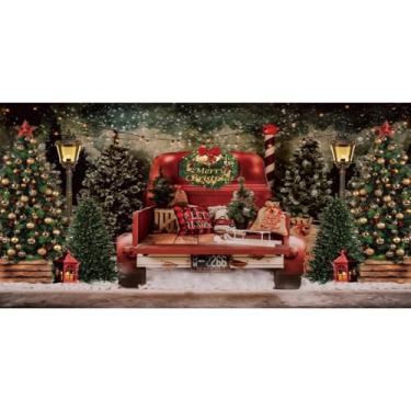 Imagem de Leyiyi 6 x 3 m de fundo para fotos de Feliz Natal, caminhão vermelho, vintage, árvore de Natal, cenário noturno, decoração de festa de Natal, decoração de festa de Natal, bebês, crianças, adultos