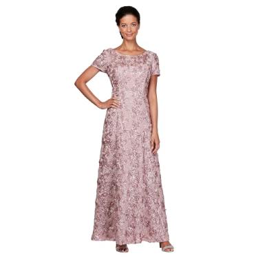 Imagem de Alex Evenings Vestido feminino longo roseta mãe da noiva com mangas curtas, convidada de casamento (tamanho pequeno e regular), rosa, 46