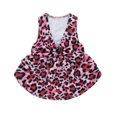 Imagem de CuteBone UPF50+ Vestidos para cães pequenos, vestido de verão sem mangas com decote em V profundo com laço grande, tecido respirável, roupas de cachorro elásticas refrescantes para festas de casamento