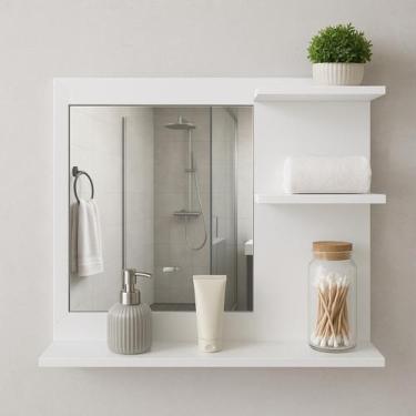 Imagem de Armário MDF Branco Com Espelho Alta Qualidade Banheiro - Móveis C.