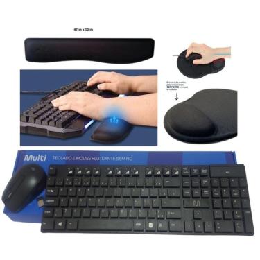 Imagem de Teclado E Mouse Sem Fio MULTI Tc251, Apoio de Pulso para teclado E Mouse Pad Preto Liso