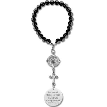 Imagem de GiftYou Berloque de carro de cruz e bússola das escrituras - Acessórios para pendurar no espelho retrovisor e pingente religioso para cristãos (Filipenses 4:13)