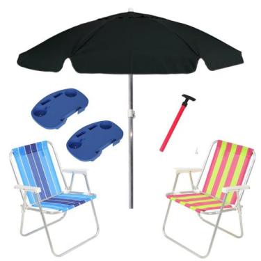 Imagem de Kit Praia 2 Cadeira Alta Guarda Sol 2m Bagum Preto 2 Mesa Portátil Sac
