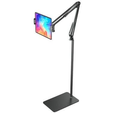 Imagem de Suporte de chão para tablet e Kindle, suporte de leitura para cama superior com braçadeira giratória de 360° e braço longo flexível ajustável em altura, compatível com Kindle, iPad mini/Air/Pro e