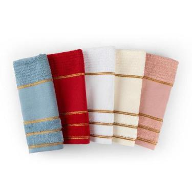 Imagem de Toalha Lavabo Kit 12 Peças Percal 100 Algodão Canelada Fio Dourado Mac