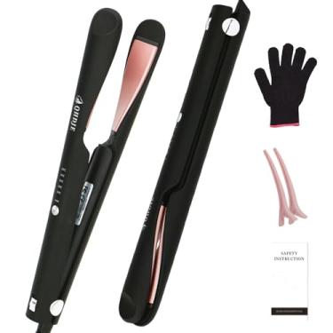 Imagem de QHDJE Modelador e alisador 2 em 1 – Modelador de cachos de alisamento, revestimento cerâmico e aquecimento rápido de 15s, tensão dupla para viagens, luva incluída