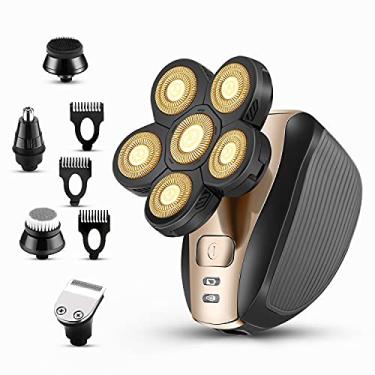 Imagem de Barbeadores de cabeça para homens - Barbeador de cabeça careca multifuncional atualizado, barbeador elétrico à prova d'água para homens, kit de barbear recarregável sem fio (ouro)