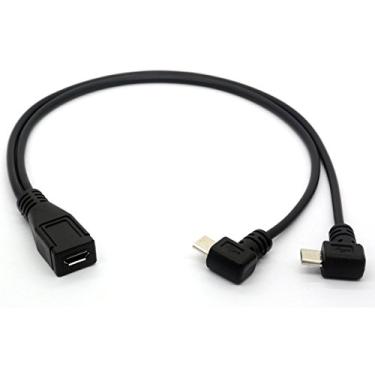 Imagem de BSHTU Cabo micro USB de 90 graus, cabo divisor micro USB 1 a 2 Y, ângulo reto, micro USB 2, conversor macho para fêmea, cabo de carregamento de alta velocidade - 25 cm (1 fêmea para 2 machos 90 graus)