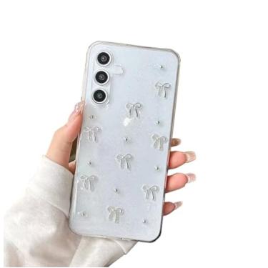 Imagem de Sunswim Capa com laço para Galaxy A14 5G para mulheres meninas linda fita 3D laço cristal transparente brilhante transparente fina durável TPU capa de telefone à prova de choque para Samsung Galaxy