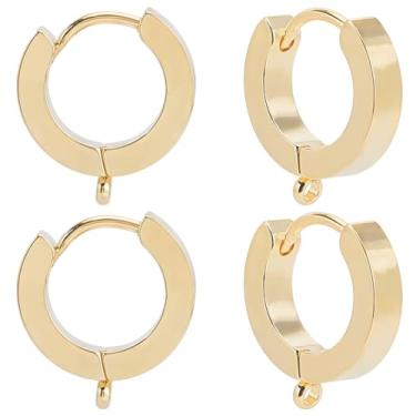 Imagem de Beebeecraft 1 caixa 16 peças de brincos de argola de aperto achados de aço inoxidável banhado a ouro 24 K redondo com alças para fazer joias artesanato DIY (13 x 15 mm)
