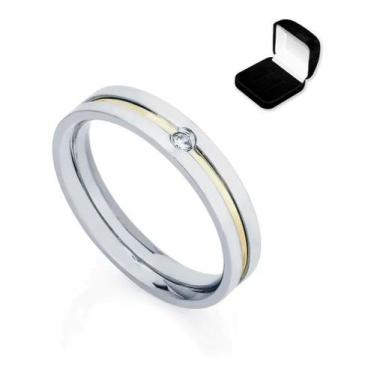 Imagem de Aliança Feminina Namoro Compromisso Zircônia Fio Ouro 18k - Euro Impor