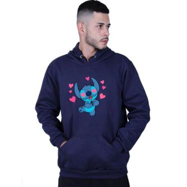 Imagem de Moletom Unissex Canguru Lilo Stitch Coração - Lafre, Azul marinho, P