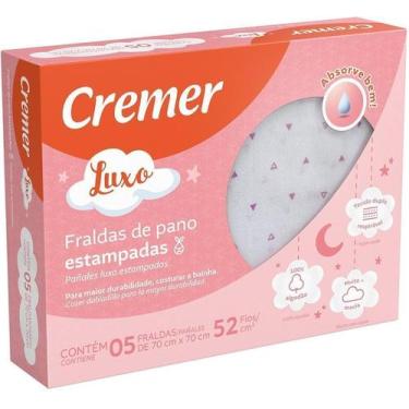 Imagem de Caixa Com 05 Fraldas Cremer Luxo Algodão 70X70Cm Rosa
