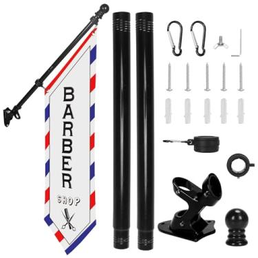 Imagem de Placa de banner para barbearia ao ar livre – tela dupla face resistente 106 x 30,5 cm com kit de mastro e suporte de metal – Sinalização publicitária de loja de negócios pendurada