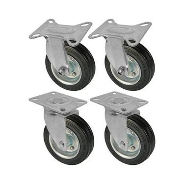 Imagem de Kit 4 un roda rodízio fixo e giratório borracha maciça 5 pol - AJAX