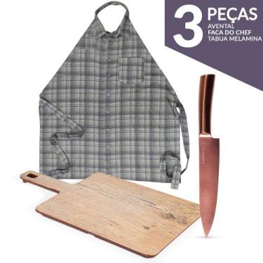 Imagem de Tábua com Faca Profissional Cobre e Avental para Churrasco Cozinha - G