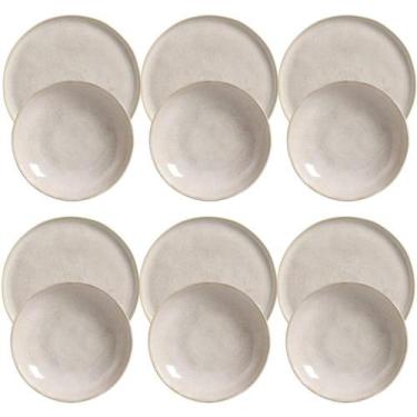Imagem de Conjunto 6 Pratos Fundos 22cm 6 Pratos Rasos 27cm Cerâmica Porto Brasi