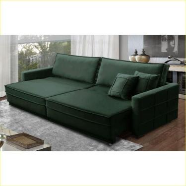 Imagem de Sofá Cama Retrátil e Reclinável 2,30m com Molas Karina Veludo Verde Ro