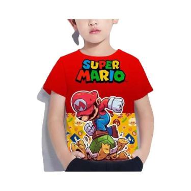 Imagem de Camiseta Infantil De Manga Curta Com Desenho Animado Super Mario Drago