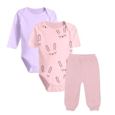 Imagem de Kit Bebê De 3 Peças Enxoval Body Manga Longa e Curta e Mijão - Koala B