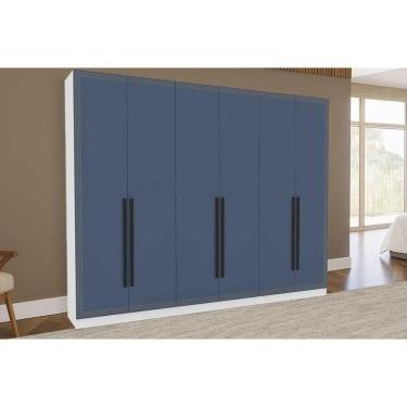 Imagem de Guarda Roupa Casal 6 Portas E 4 Gavetas Valência Branco/azul - Politorno