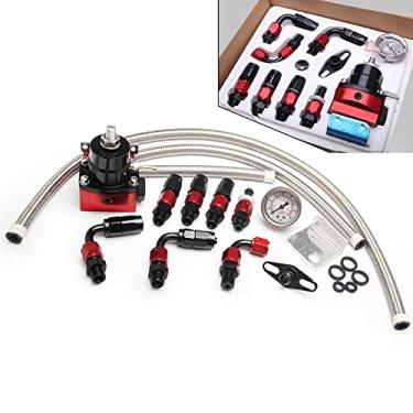 Imagem de WENJTP Kit de Regulador de Pressão de Combustível Universal EFI de Alumínio Ajustável com Medidor de Pressão de 0-100psi AN6-6AN Kit de Conectores de Mangueira de Combustível Preto e Vermelho