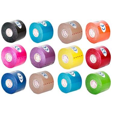 Imagem de Kinesiology Tape Pro Atlético, impermeável, suporte muscular, esportes kinesio, para atletas, 5 cm x 5 m, 12 rolos, preto