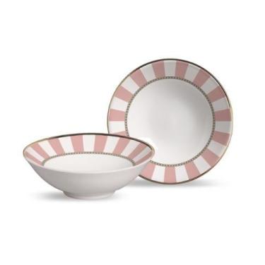 Imagem de Conjunto 6 bowls decorados Pink Strip 300ml - Alleanza Cerâmica