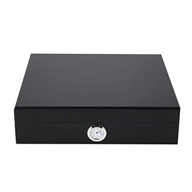 Imagem de Grcfumo Caixa de armazenamento de charutos, mini caixa de charuto portátil Caixa de charuto vintage Case de armazenamento de recipiente de cigarro de madeira (Preto)