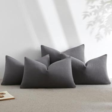Imagem de JUSPURBET Conjunto de 4 fronhas decorativas de linho 30,5 x 50,8 cm para sofá, cama, capas de almofada lombar macias com zíper oculto para decoração de sala de estar, cinza escuro