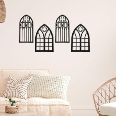 Imagem de DJAPWPX -4 peças de espelho de parede de janela arqueado, adesivos de parede de espelho de acrílico decorativos, espelho de vidraça vintage arco espelho decoração de parede para sala de estar banheiro