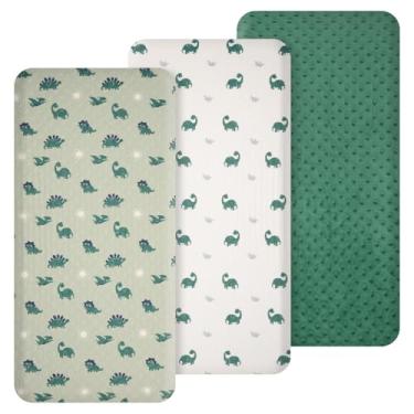 Imagem de 3 peças capa de trocador de fraldas de algodão com alças elásticas, macia, respirável, confortável, estável, trocador de fraldas, capa de lençol para crianças em casa (verde)