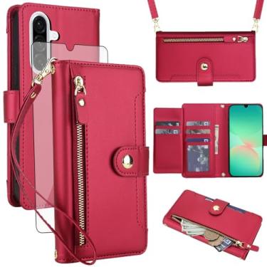 Imagem de Asuwish Capa de celular para Samsung Galaxy A16 5G/4G carteira com zíper, protetor de tela de vidro temperado e alça de pulso transversal, porta-cartão de crédito flip A 16 16A SM-A166U feminino