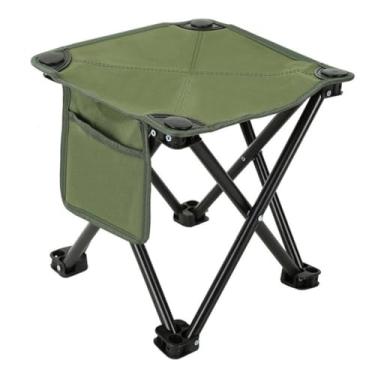 Imagem de oshhni Banco de acampamento dobrável portátil com bolso lateral, apoio para os pés compacto, mini cadeira dobrável para pesca, churrasco, viagem, jardinagem,