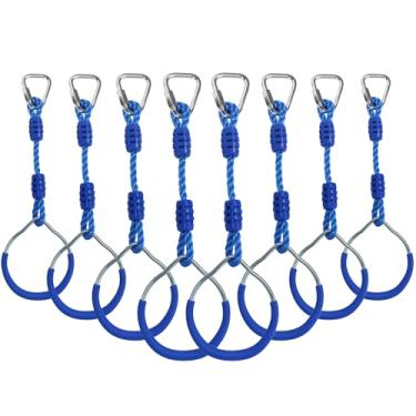 Imagem de Ninja Ring Backyard Gymnastic Fitness Fist Jungle Gym Play Set Kids Playground Training Equipment, 8 Blue Fun Swing Monkey Bar Hang Climbing Ring Warrior Obstacle Course Trapeze Slackline Attachments
