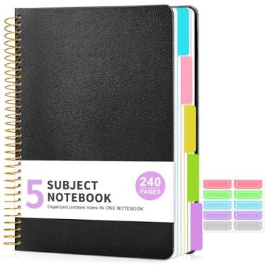 Imagem de Caderno de 5 matérias pautado para faculdade com abas divisórias de bolso removíveis, caderno espiral de 21 x 28 páginas, caderno forrado para mulheres, cadernos de capa dura para trabalho, escola,