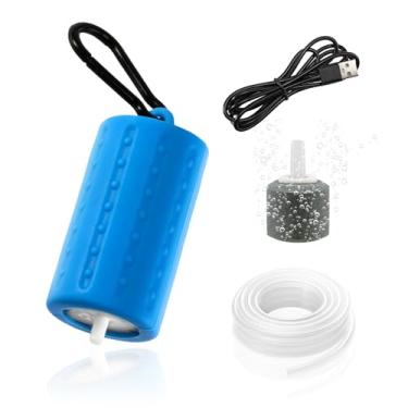 Imagem de DaToo Mini bomba de ar USB para aquário ultra silenciosa com fecho preto pendurado bomba aeradora de oxigênio portátil inclui tubulação de linha aérea de tanque de peixes e pedra de ar (2 W)