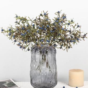 Imagem de QFSH 8 peças de plantas artificiais de mirtilo com folhas de frutos realistas, folhagem verde para arranjos festivos sazonais, decoração de casa