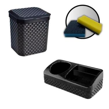 Imagem de Kit Porta Detergente Lixeira De Pia 5 Litros Esponjas Amarela e Azul -