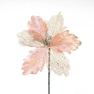 Imagem de Flor Rosa Decoração De Natal Artificial Glitter 30cm - Gici Christmas