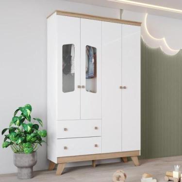 Imagem de Guarda-Roupa de Bebê 4 Portas Noah Espresso Móveis Branco/Jequitibá