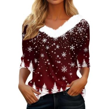 Imagem de Suéter de Natal COTECRAM feminino plus size com decote em V, vinho