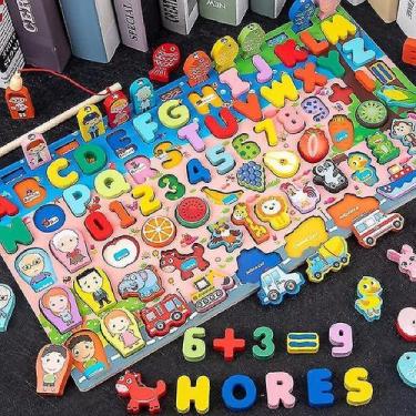 Imagem de Brinquedos de pesca matemática de madeira jogo de tabuleiro de pesca i