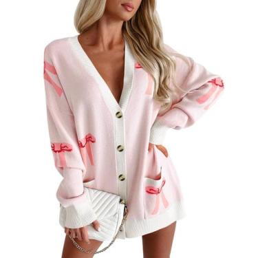 Imagem de Suéter de cardigã Saodimallsu com estampa de laço de tamanho grande co